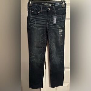 NWT American Eagle Outfitters Dark Indigo Jeans straight mid rise stretch